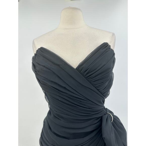 Vintage Lillie Rubin Womens 10 Cocktail Dress Black Strapless Bow Lace Party - Picture 8 of 13